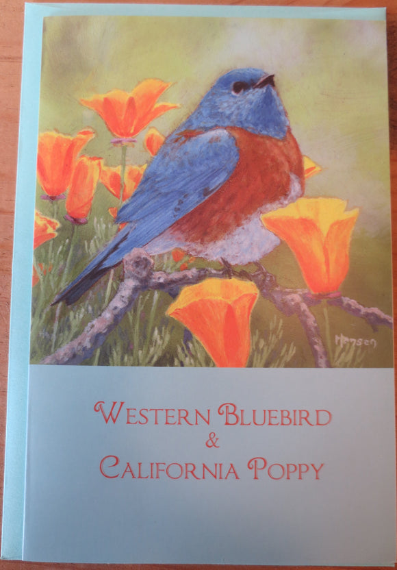 Bluebird and CA Poppy notecard by Keith Hansen