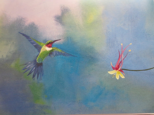 "Anna's Hummingbird with Western Columbine" Notecard by Molly Brown
