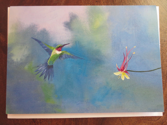 "Anna's Hummingbird with Western Columbine" Notecard by Molly Brown